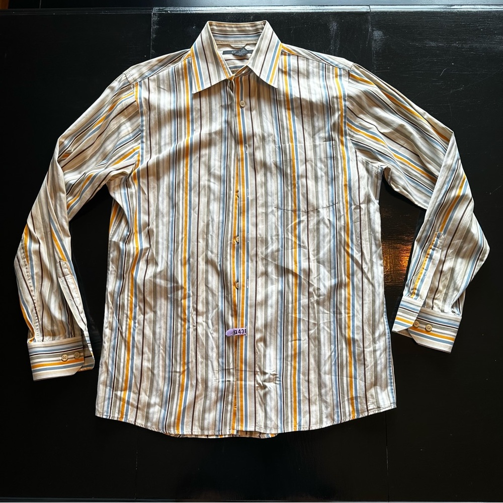 Retro Express Medium Striped White and Orange and Blue 70s 80s Look